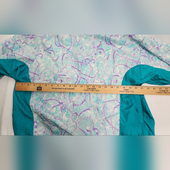VINTAGE ASICS Womens Lightweight Windbreaker Running Full-Zip Large Green Tribal - Picture 7 of 11